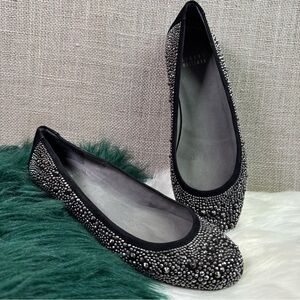 Stuart Weitzman Black and Silver Studded Flats